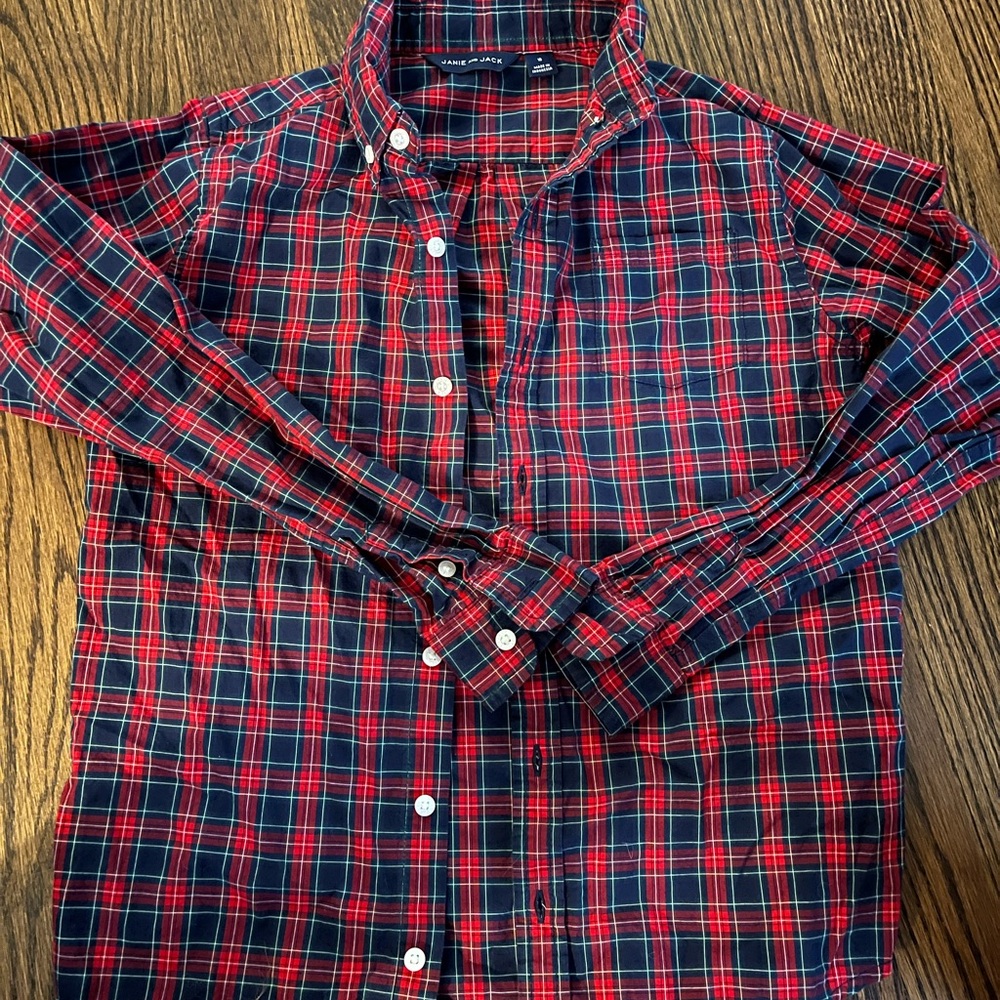Janie and Jack Red and Blue Plaid Button Down Shirt